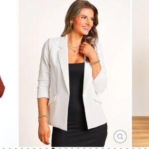 Women's White Blazer - 3/4 cinched sleeves, size small